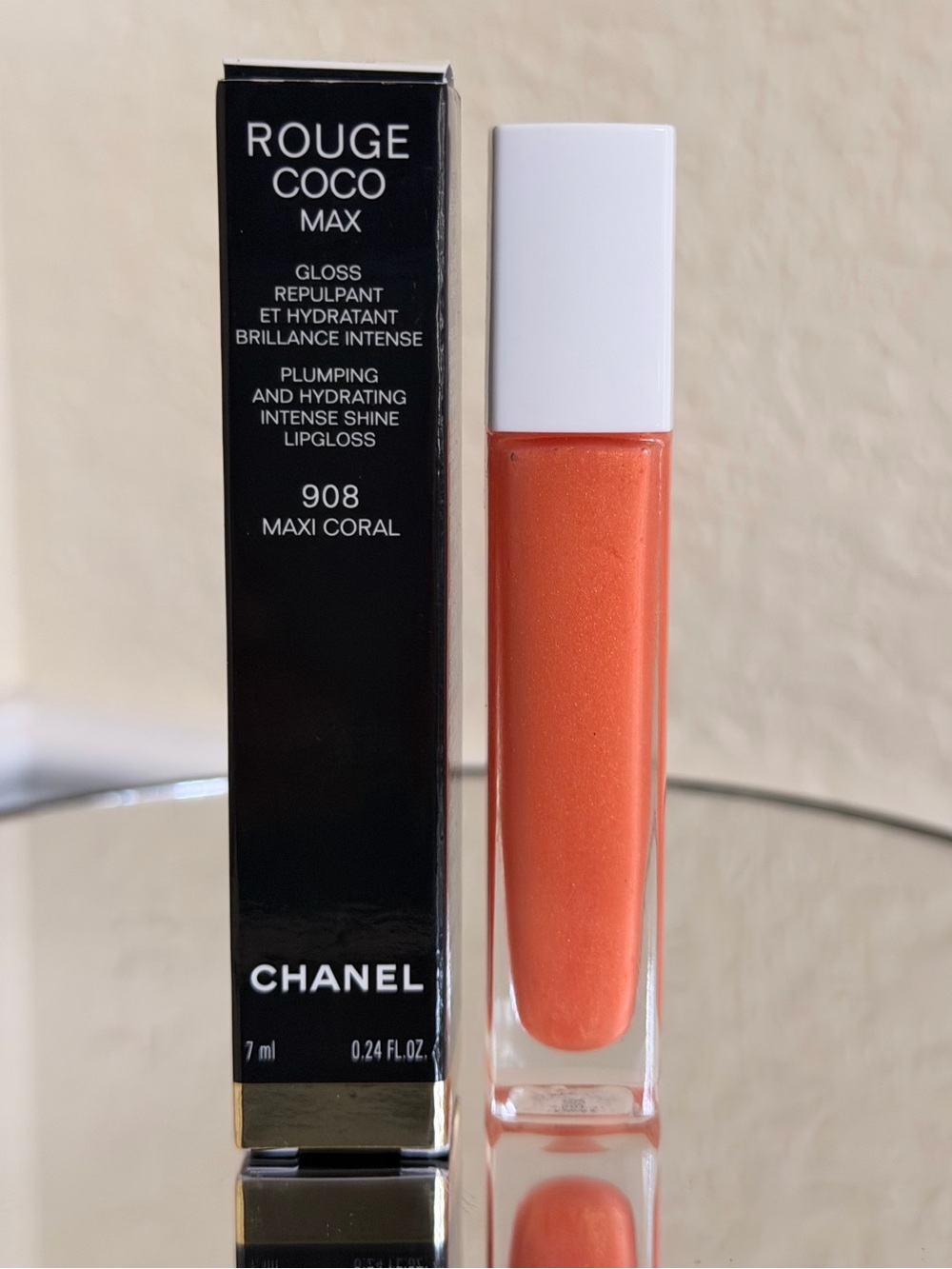 CHANEL Rouge Coco Gloss Moisturizing Glossimer 908 Maxi Coral Discontinued NIB